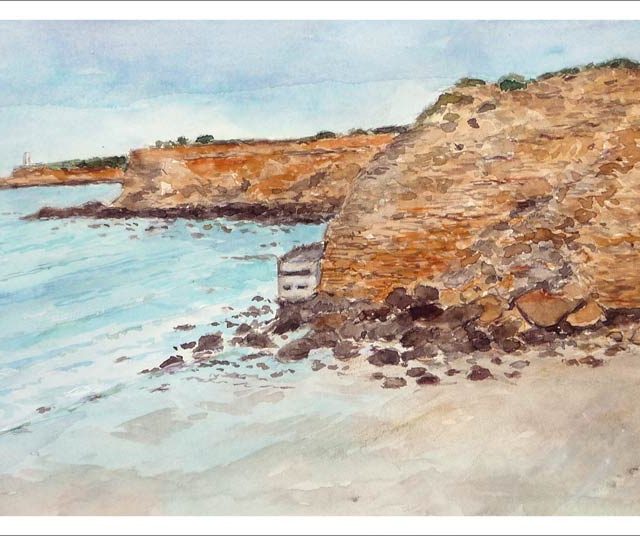 Acuarela de una playa de Conil de la Frontera del pintor Rubén de Luis