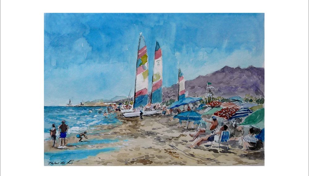 Acuarela de la playa de Vera en Almería realizada por el pintor Rubén de Luis