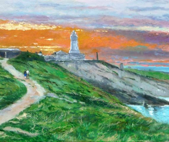 Cuadro a oleo del Faro del Cabo Mayor en Santander