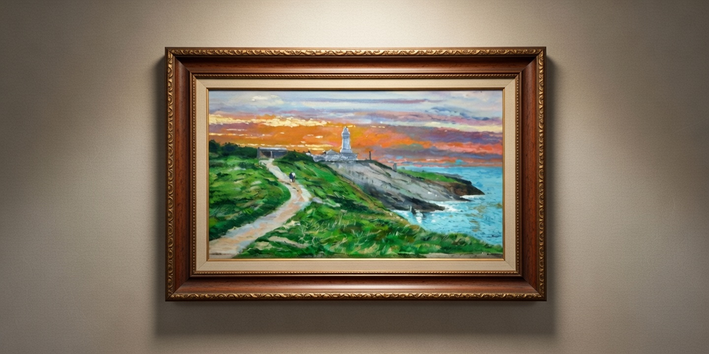 Cuadro a oleo del faro del Cabo Mayor en Santander