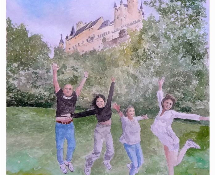 Retrato familiar sobre la hierba