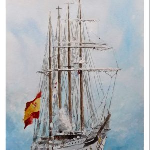 Acuarela del buque escuela Juan Sebastián de Elcano realizada por Rubén de Luis