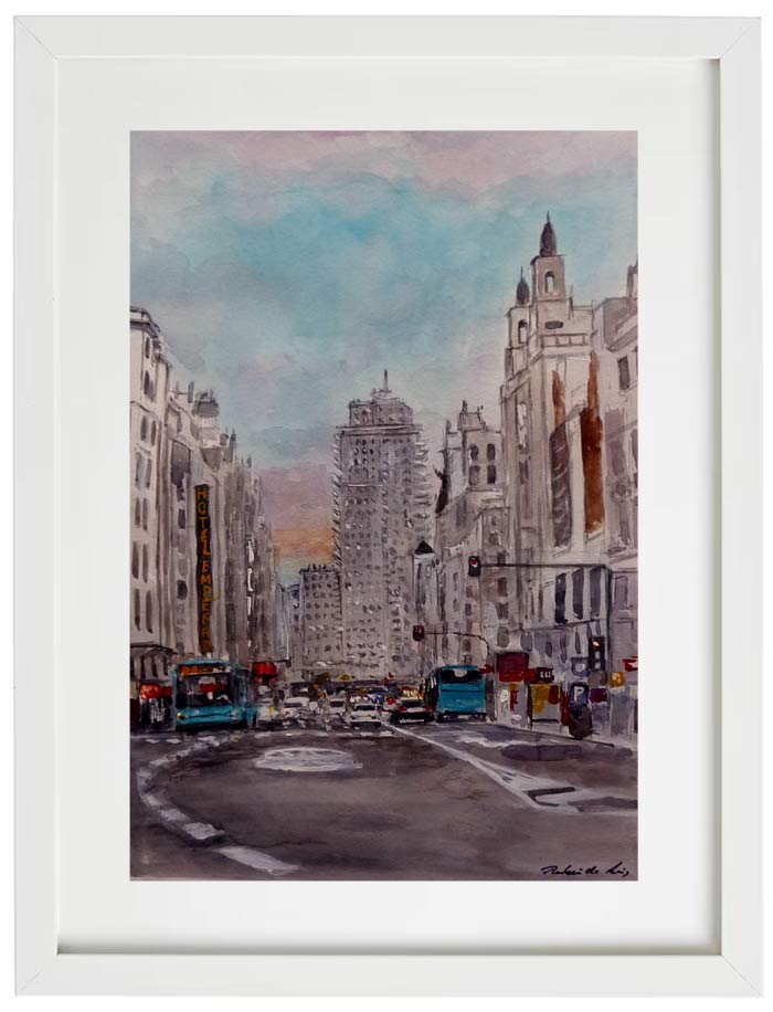 Cuadro en acuarela de la Gran Vía
