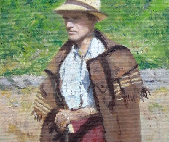 Cuadro al oleo de un pastor castellano del pintor Rubén de Luis