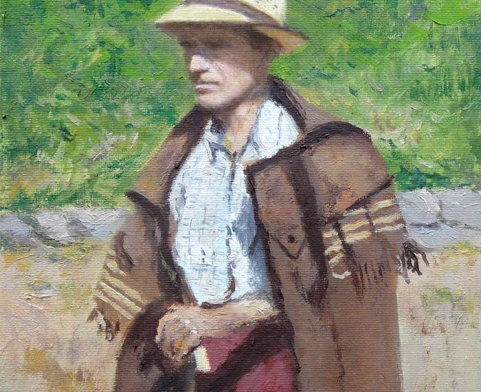 Cuadro al oleo de un pastor castellano del pintor Rubén de Luis