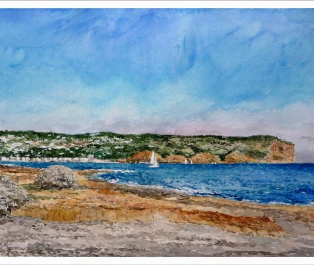 Acuarela del Cabo de San Antonio en Jávea del pintor Rubén de Luis