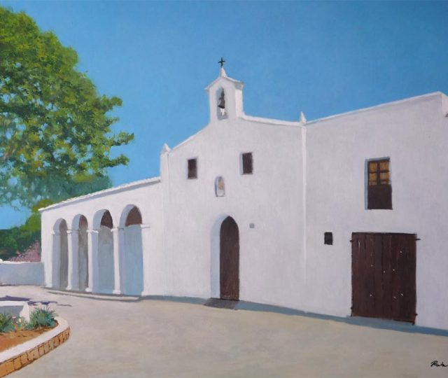 Cuadro al oleo de la iglesia de Jesús en Ibiza pintado por Rubén de Luis