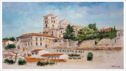 Acuarela de la catedral de Zamora
