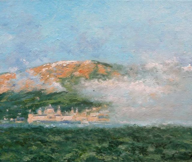 Cuadro al oleo de un paisaje de San Lorenzo del Escorial, Madrid