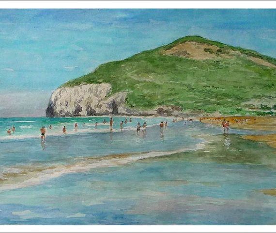 Acuarela de la playa de Berria en Santoña pintada por Rubén de Luis
