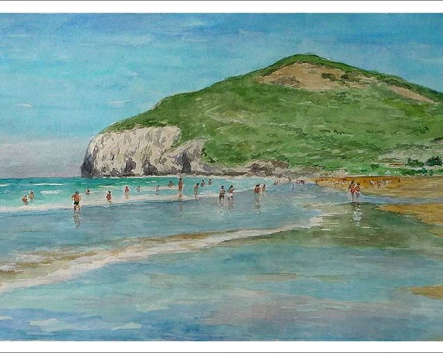 Acuarela de la playa de Berria en Santoña pintada por Rubén de Luis