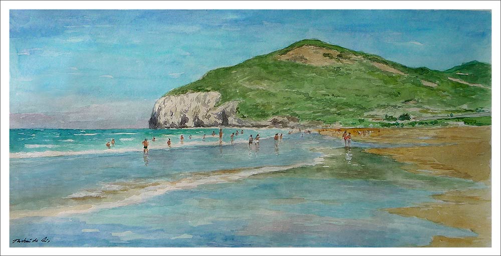 Acuarela de la playa de Berria en Santoña pintada por Rubén de Luis