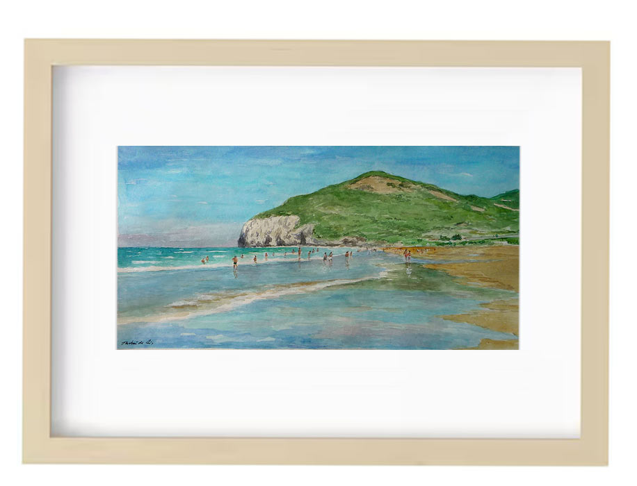 Cuadro en acuarela de la playa de Berria en Santoña