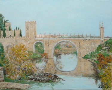 Cuadro al oleo del puente de Alcántara, Toledo