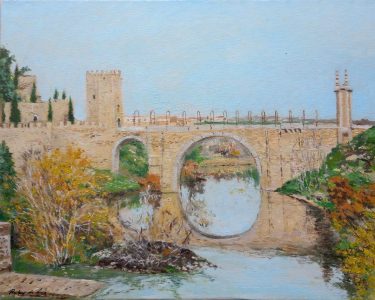 Cuadro al oleo del puente de Alcántara, Toledo