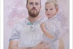 Retrato de un padre y su hijo pintado por encargo a partir de una foto