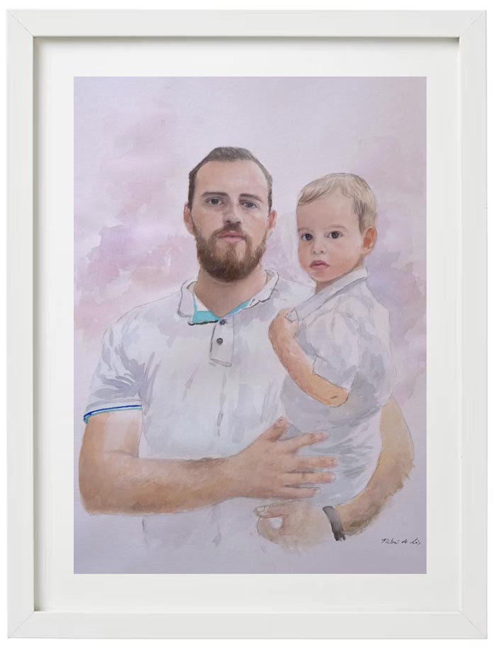 Retrato personalizado de un padre con su hijo