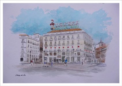 Acuarela de la Puerta del Sol, Madrid