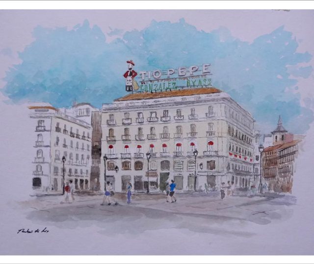 Acuarela de la Puerta del Sol de Madrid