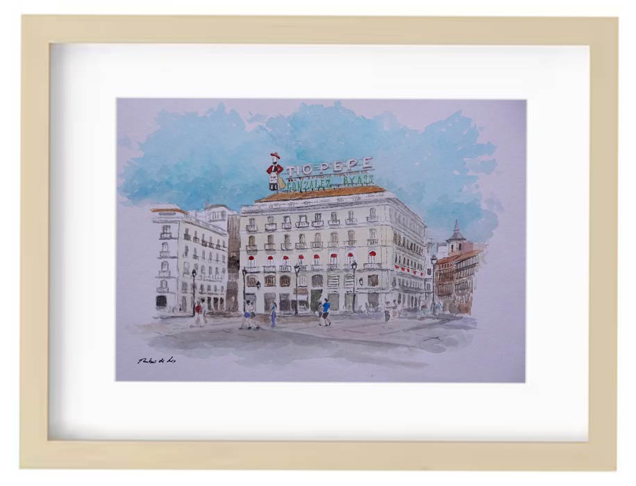 Cuadro en acuarela de la Puerta del Sol