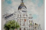 Acuarela del edificio Metrópolis en Madrid del pintor Rubén de Luis