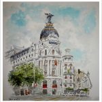 Acuarela del edificio Metropolis de Madrid