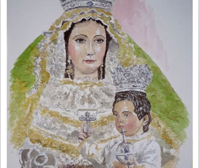 Acuarela de la Virgen de Fuente Clara de Aznalcóllar, Sevilla, pintada por el artista Rubén de Luis
