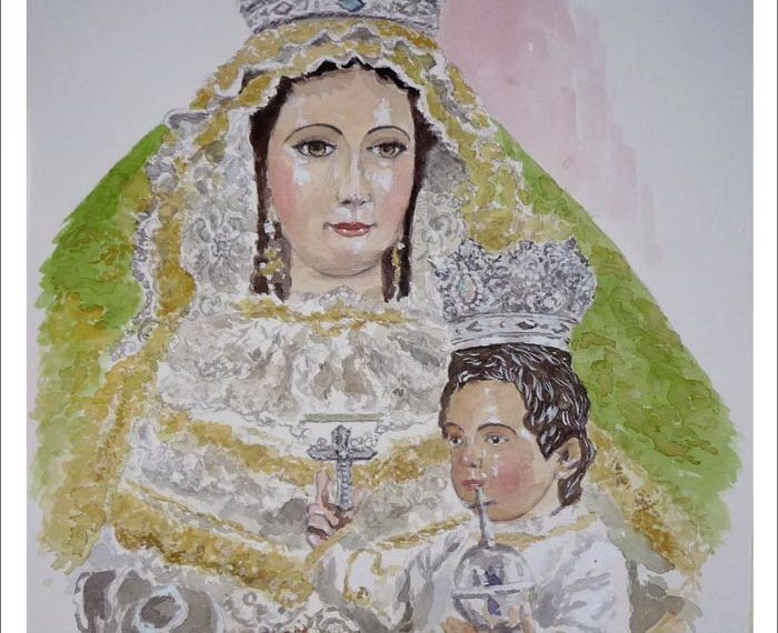 Acuarela de la Virgen de Fuente Clara de Aznalcóllar, Sevilla, pintada por el artista Rubén de Luis