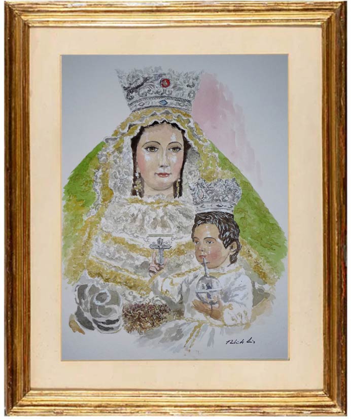 Cuadro en acuarela de la Virgen de Fuente Clara