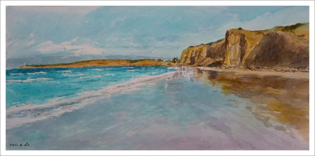 Acuarela de una playa de Conil del pintor Rubén de Luis