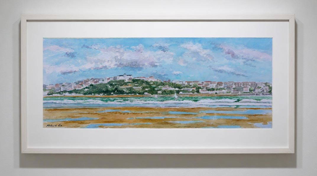 Cuadro en acuarela de Santander desde la playa de Somo