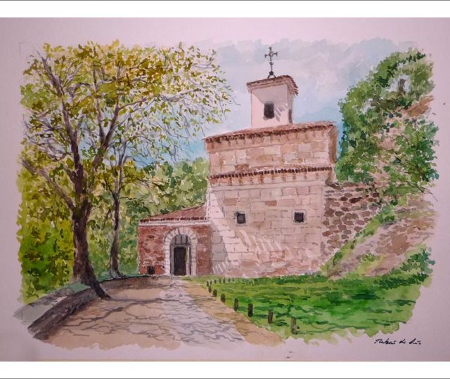 Acuarela del monasterio de Suso en San Millán de la Cogolla, La Rioja