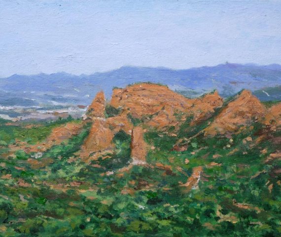 Cuadro al oleo de un paisaje de Las Médulas en León del pintor Rubén de Luis