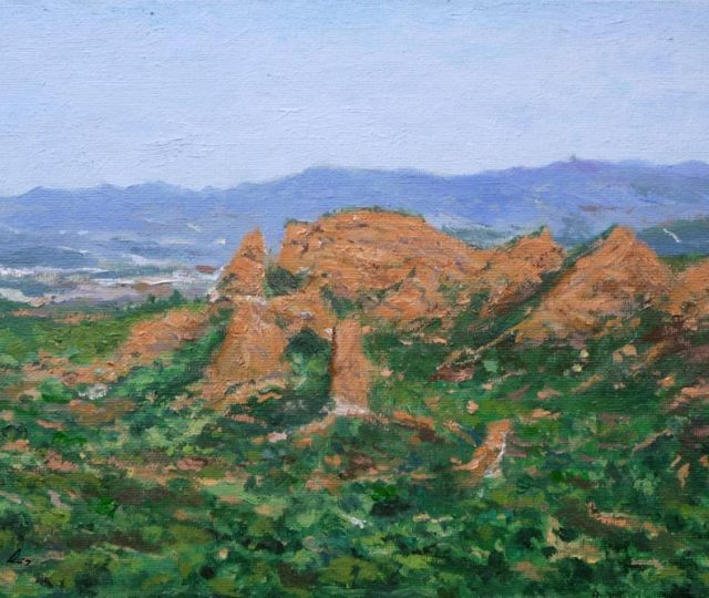 Cuadro al oleo de un paisaje de Las Médulas en León del pintor Rubén de Luis