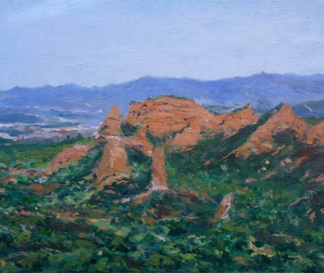 Cuadro al oleo de un paisaje de Las Médulas en León del pintor Rubén de Luis