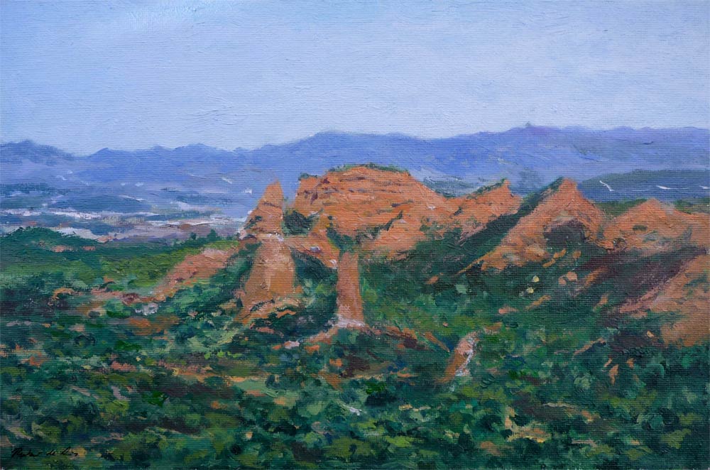 Cuadro al oleo de un paisaje de Las Médulas en León del pintor Rubén de Luis