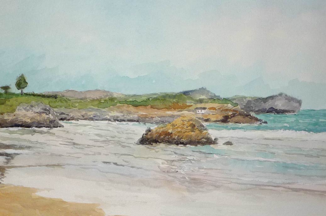 Acuarela de la playa de Palombina, Asturias