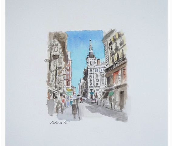 Acuarela de la Carrera de San Jerónimo del pintor Rubén de Luis
