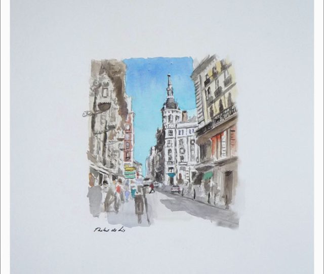 Acuarela de la Carrera de San Jerónimo del pintor Rubén de Luis