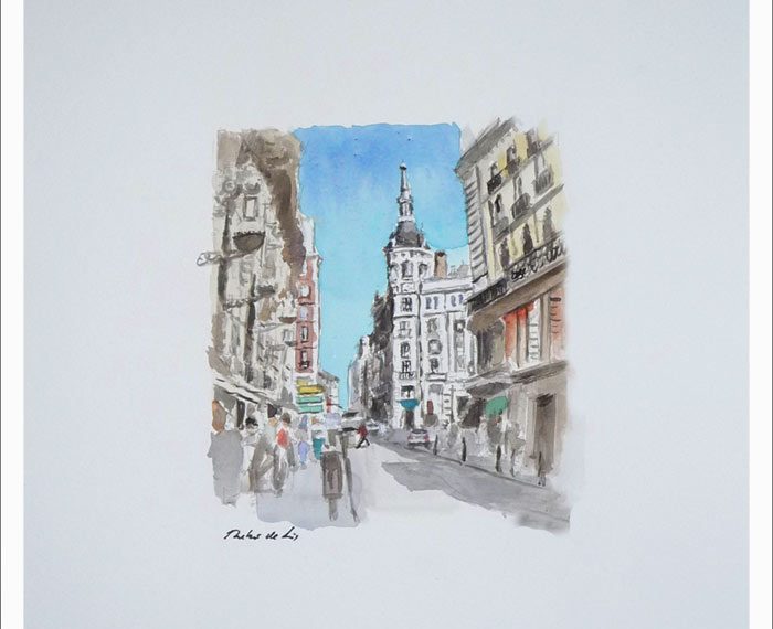 Acuarela de la Carrera de San Jerónimo del pintor Rubén de Luis