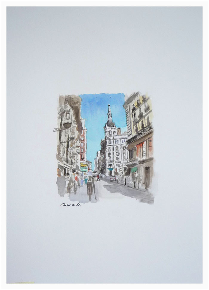 Acuarela de la Carrera de San Jerónimo del pintor Rubén de Luis