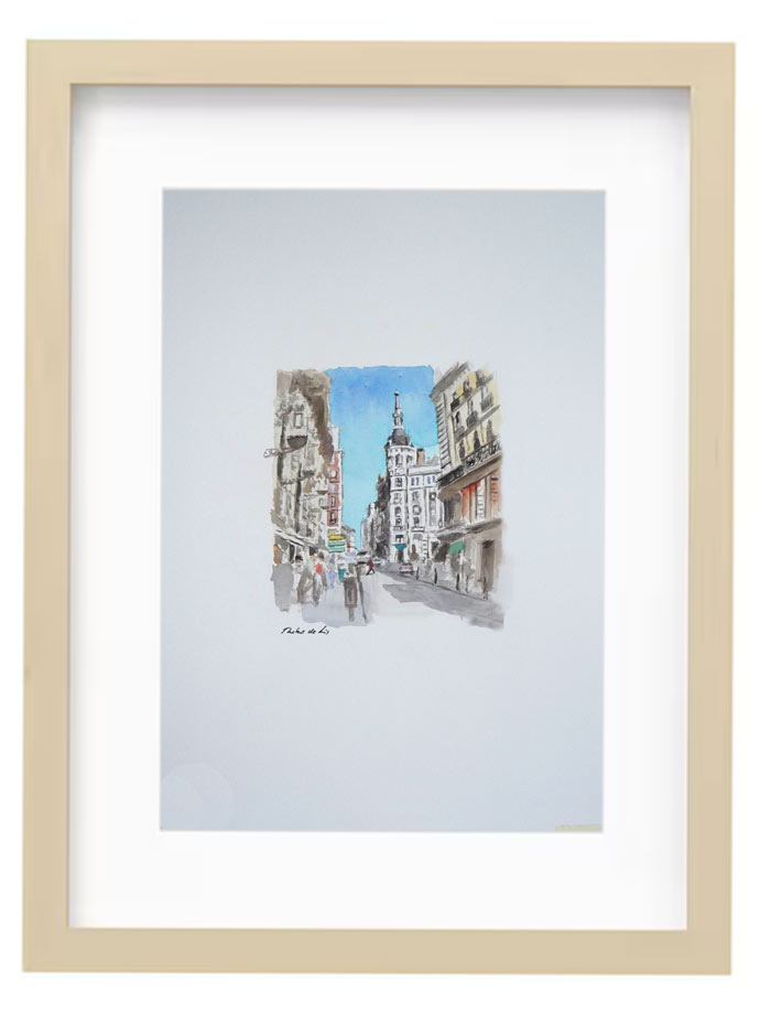 Cuadro en acuarela de la Carrera de San Jerónimo, Madrid