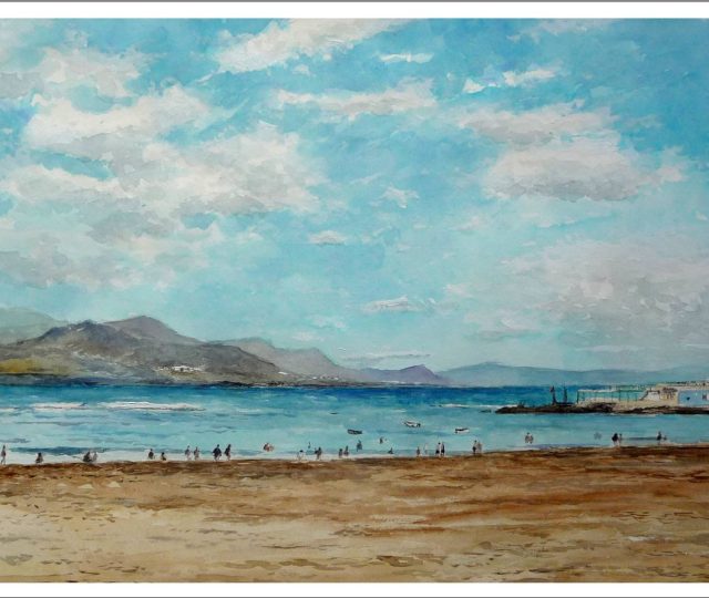 Acuarela de la playa de las Canteras, Las Palmas de Gran Canaria. Rubén de Luis