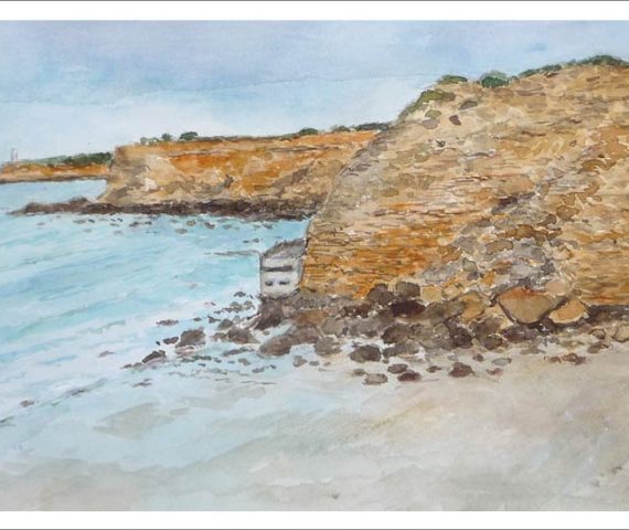 Acuarela de una playa de Conil de la Frontera del pintor Rubén de Luis