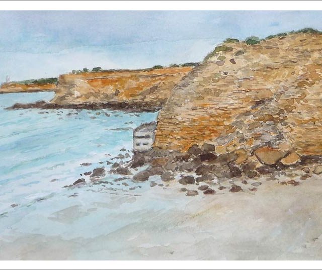 Acuarela de una playa de Conil de la Frontera del pintor Rubén de Luis