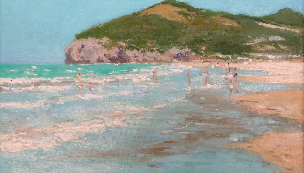 Cuadro al oleo de la playa de Berria en Santoña realizado por el pintor Rubén de Luis