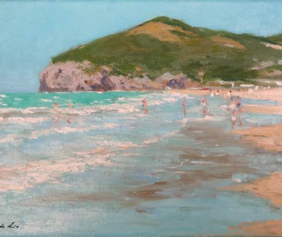 Cuadro al oleo de la playa de Berria en Santoña realizado por el pintor Rubén de Luis